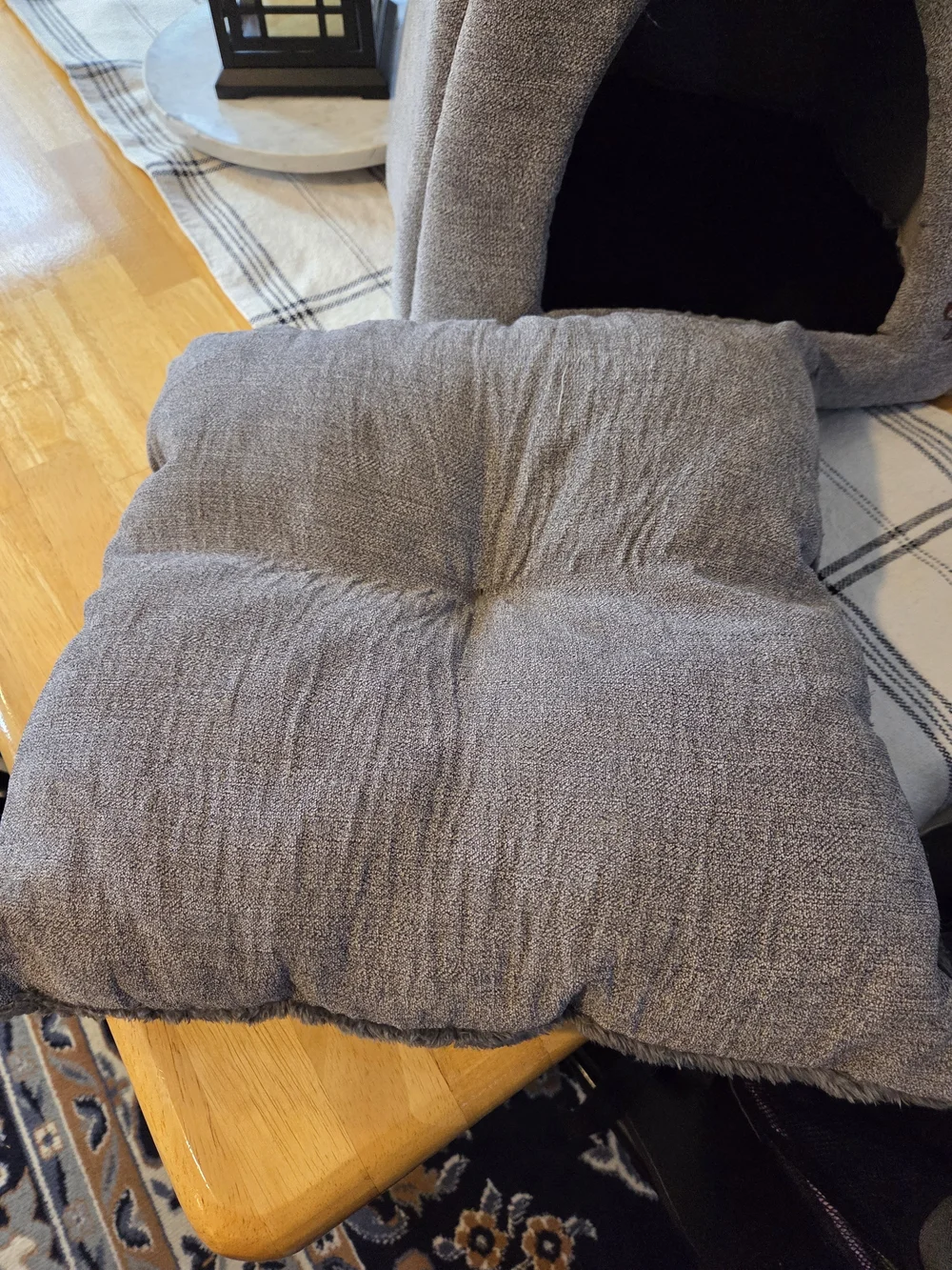 Plush Gray Pet Cave Bed with Cozy Dome
